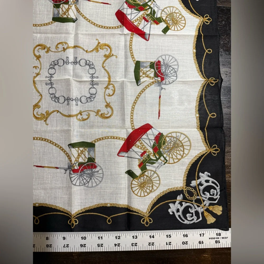 Celine Handkerchief Scarf with Carriage and Chain Design